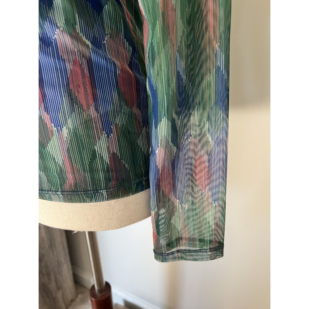 Anthropologie Top Womens XS Green Mesh Turtleneck Sheer Geometric‎ Print Boho - Picture 5 of 8